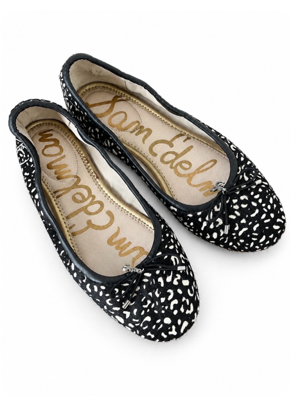 Sam Edelman Felicia Ballet Flats Black White Animal Print Calf Hair Leather, 7